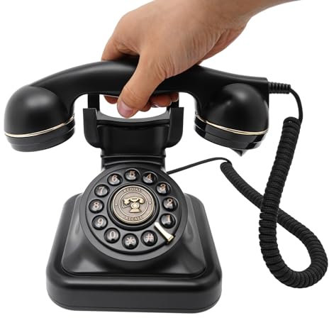 Retro-Festnetztelefon Vintage Telefon Klassisches Schnurgebundenes Tischtelefon mit Wählscheibe und Schnur als Nostalgie Festnetztelefon