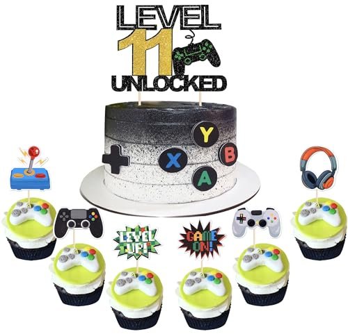 37 Stück 11 Videospiel Cake Topper Glitzer Gaming Level Unlocked Tortendeko 11th Geburtstag Spielkonsolen Kuchen Deko für Jungen Mädchen Spielkonsole Theme Geburtstag Party Kuchendeko