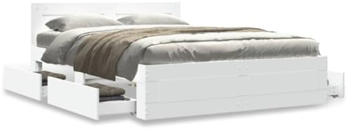 Festnight Bett 120x200 cm mit Stauraum Bettgestell Holz mit Schubladen Holzbett Jugendbett Doppelbett Einzelbetten mit Kopfteil Bettkasten Bettrahmen Schlafzimmer Bett Jugendzimmer