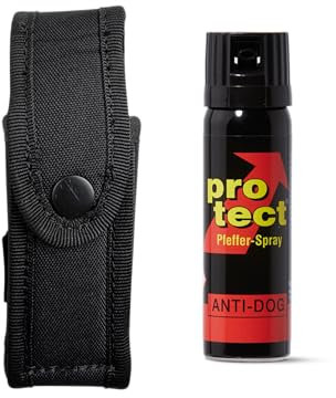Protect Pfefferspray Breitstrahl 63 ml + hochwertiges Coptex Holster 63 ml Etui schwarz Polyester für Gürtel Molle System (Breitstrahl 63ml + Holster)