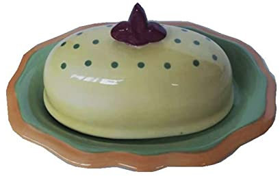ADERFETBI Mantequillera Plato de Mantequilla Redondo Pequeño Plato Caja de Mantequilla con Tapa de Queso Occidental Bandeja de Mantequilla Butter Dish