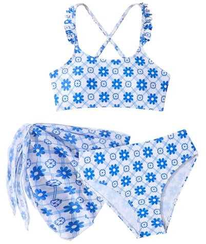 Sunfashion Bikini Mädchen Teenager Mit Shorts 3 Teilige Bikini 152 Mädchen Teenager Arena Badeanzug Mädchen Bikini Mädchen 134 Sommer Kleidung Teenager Badeanzug Kinder Mädchen (Sky Blue, 10-11 Years)