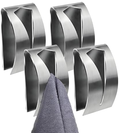 vcsjw 4 Stücke Selbstklebend Handtuchklemme,Handtuchhaken,Edelstahl Handtuchhaken Geschirrtuchhaken,Ohne Bohren Handtuchklemme,Küchenhandtuchhaken,Handtuchhalter Für Küche Badezimmer Toilette (Silber