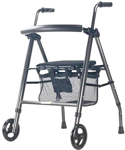 Leichte, zusammenklappbare Mobilitätshilfe, Rollator aus Aluminium, Gehwagen mit 2 Rädern, Sitz und Korb, Orange