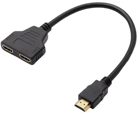 Fllyvly Cavo splitter HDMI 1 ingresso 2 uscite, adattatore HDMI per duplicazione del segnale, compatibile con Xbox, PS3, HDTV, 1080p, multipresa hdmi per TV, lunghezza 30 cm, connettore placcato oro