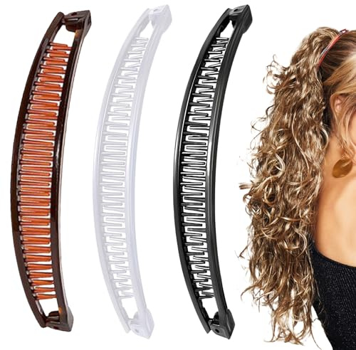 3 Stück Banana Clip Dickes Haar,Bananenspange Haare,Bananen Haarspange,Hair Clips,Haarklammer Damen,Haarclips Mädchen,Banane Haarspangen Frauen für Pferdeschwanz,Hochsteckfrisuren (Schwarz,Weiß,Braun)