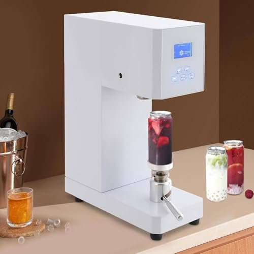 Automatic Soda Can Sealer Machine,Adjustable Tin Can Seamer for 55mm Aluminum Caps,Commercial Can Sealing Equipment,370W Electric Cup Sealer Machine,for Plastic Aluminum Cans,White