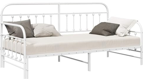 vidaXL Tagesbettrahmen Weiß 90 x 200 cm Pulverbeschichteter Stahl | Super Möglichkeit, um Übernachtungsgäste unterzubringen, Minimalistisches Weiß passt zu jeder Wohnung,