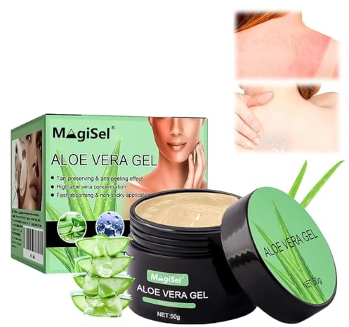 Aloe vera gel, Aloevera gel für Gesicht, Haare und Körper, Aloe Vera Feuchtigkeitscreme für Gesicht und Körper, Beanspruchte Haut und Sonnenbrand trockene Haut, 50g