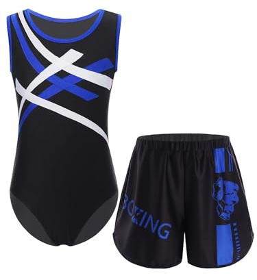 Eandarui Triathlon Anzug Kinder Junge Sport Overall Jumpsuit Ärmellos Body Mit MMA Shorts Kick Boxshorts Trainingsshorts Sportswear Blau 146-152