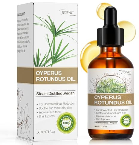 Jtopyrt Cyperus Rotundus Oil for Hair Removal: Reduces Unwanted Hair Growth, Slows Regrowth, Soothes Skin & Shrinks Pores Suitable for All Skin Types (1.71 Fl Oz)