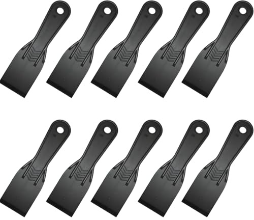 10 Piece Plastic Putty Knife Set 2 Inch Black Flexible Spackling Knives for Wall Repair Plaster Application and Finishing Tools Durable Plastic Putty Knife Set for Home Improvement