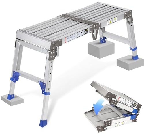 Plateforme de Travail pour Escalier pour Work & Access jusqu'à 362 kg, Aluminium Plateforme de Travail, échelle à Marches Réglable en Aluminium avec Verrous de Sécurité, Palier