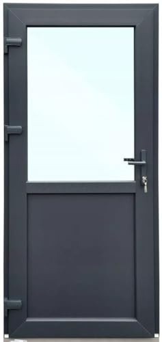 Porta di casa in plastica, 110 x 210 cm, DIN sinistra, porta d'ingresso secondaria con vetri di sicurezza, set completo per negozio, garage, casa, porta d'ingresso con serratura a 4 punti e accessori
