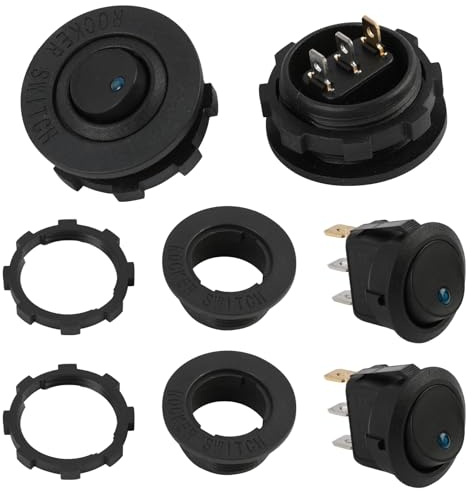 2 pièces Interrupteur d’éclairage LED rond bleu KCD1-8 12V 20A - Interrupteur à bascule étanche pour véhicules marins et divers, 3 broches avec boîtier- Idéal pour voitures, bateaux et équipements
