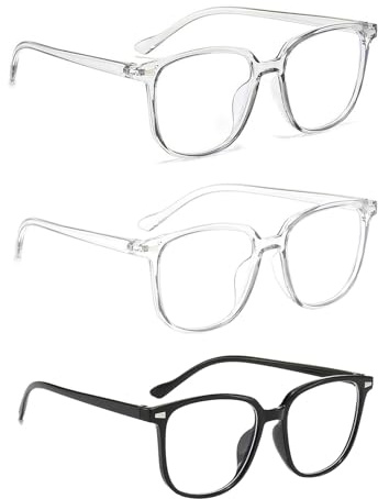 3 PCS Fake Glasses, Blue Light Glasses, Fake Glasses, Anti Glare Glasses, Blue Light Glasses Men Anti Glare Clear Computer Glasses to Prevent Eye Strain Super Light Weight Fashion for Women, Men