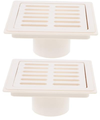 Operitacx Tapa de Drenaje Cuadrada de PVC Beige, 2 Piezas, Diámetro Interior 43mm, Evita Olores y Retorno de Aguas Residuales, para Uso Interior y Exterior