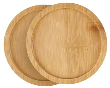 KONTONTY 2 Piezas Bandejas Redondas de Bambú para Macetas Base para Plantas de Versátil para Interiores y Exteriores Soporte para Flores y Bonsáis