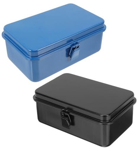 FONDOTIN 2pcs Heavy Duty Metal Toolbox Tool Storage Containers for Car and Home Sturdy Iron Tool Organizer Boxes with High Hardness for Screwdrivers Wrenches Drills Essential Mechanic