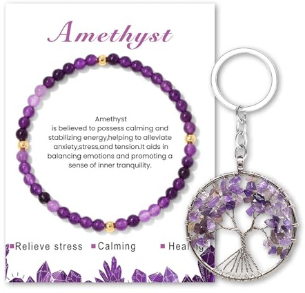 Snyvpra Heilsteine Armband, Naturstein Armband Damen, Perlenarmband Damen, 2 Stück Lila Quarz Armband Set Mit Anhänger, Ideal Für Yoga, Geschenk Für Frauen