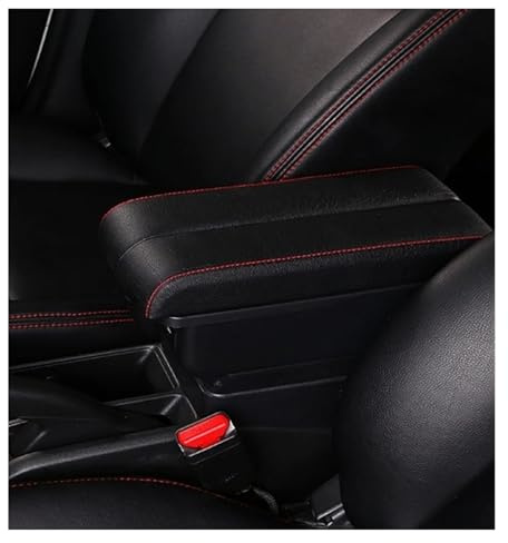 Consola Reposabrazos Para Seat Para Ibiza 6L 6j Piezas Actualización Consola Central Espacio Almacenamiento Especial Reposabrazos Coche Con Portavasos Reposabrazos Caja(B-Black red line)