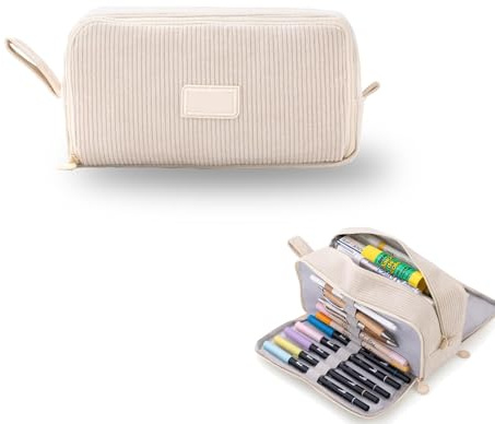 Trousse 3 Compartiments Trousse Velours Tissu En Velours Côtelé, Trousse À Crayons À Trois Compartiments, Adaptée Aux Écoliers, Boîte De Rangement Pour Stylos Au Travail Et Au Bureau, Fournitures Scol