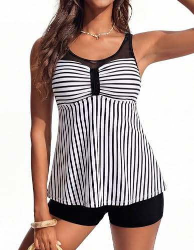 Hanna Nikole Tankini dam, mage baddräkt, tvådelad, tankini topp med shorts med hög midja, justerbar baddräkt, luftig baddräkt, XL