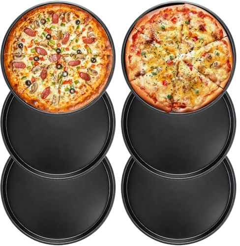 GAOUTO 29 cm set om 6 pizzaplåt rostfritt stål: Svart pizzaform rund, non-stick pizza bakplåt, ekt att rengöra pizzatallrik porslin, för bakning och servering i köket