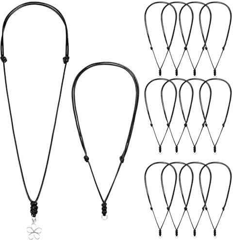 Dplolng 12 Pcs Black Rope Necklace,Vintage Necklace Cord Rope with Metal Ring for Hanging Pendants Double Knotted Craft Adjustable Necklaces Cords for Pendants Jewelry Making Supplies,14-26 Inches