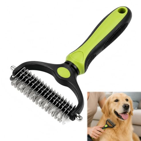 Cepillo para Perros y Gatos de Pelo Largo - Herramienta Profesional con Doble Hoja de Acero para Nudos y Subpelo - Diseño Ergonómico para Mascotas de Todos los Tamaños - Fácil de Usar y Duradero
