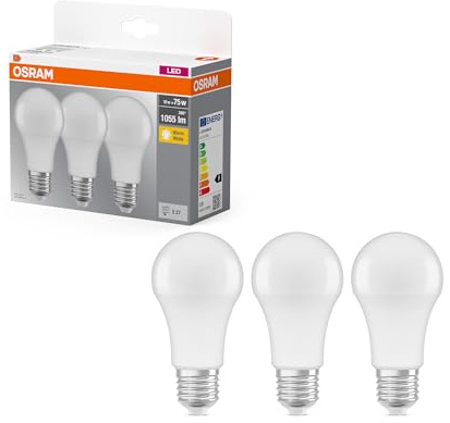 Osram LED Base Classic A 75 2700 K 10 W 1055 lm | LED Base Classic A 75, LED Lamps, Weiß, 60 mm dia, 10000 h, 3-Pack