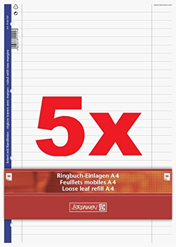 Brunnen 1066927 Ringbucheinlagen (A4, liniert, mit Randlinien, Lineatur 27, 50 Blatt, 70 g/m²) (5 Stück, A4, liniert, mit Randlinien, Lineatur 27, 50 Blatt, 70 g/m²)