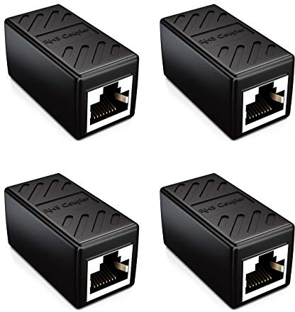 deleyCON 4 Piezas RJ45 Acoplamiento (1000 Mbit) Gigabit Cable LAN Cable de Extensión Ethernet Adaptador Conector Compatible con Cat8, Cat7, Cat6, Cat5 Patch Cable DSL PoE 2X RJ45 Socket - Negro