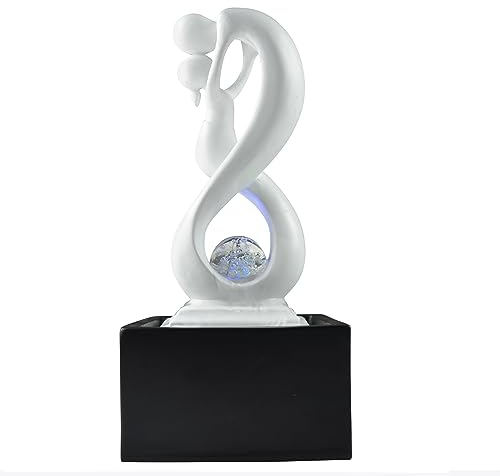 Zen'Light - Moderner Zimmerbrunnen Amor Schwarz&Weiß mit Farbigem LED-Licht - Abnehmbare Skulptur - Zeitgenössische Innendekoration - Geschlossener Kreislauf mit Rotierender Kugel - 31x14x14cm