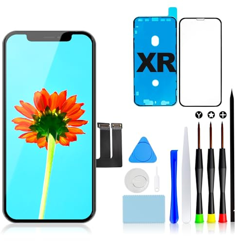 Pantalla para iPhone Xr, LCD FHD COF 6,1 Display Táctil Digitalizador | COF Full HD, táctil preciso, alto brillo, Face ID compatible, kit reparación, vidrio protector, cinta adhesiva incluida