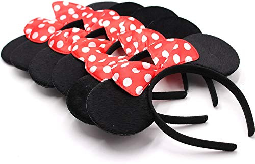 HENBRANDT A 6 Pieces of Minnie Mouse Ears on Alice Band with Red and White Polkadot Spotted Bow for Adults/Children Fancy Dress Costume Head Band Accessory Party Decoration Gift - Set of 6