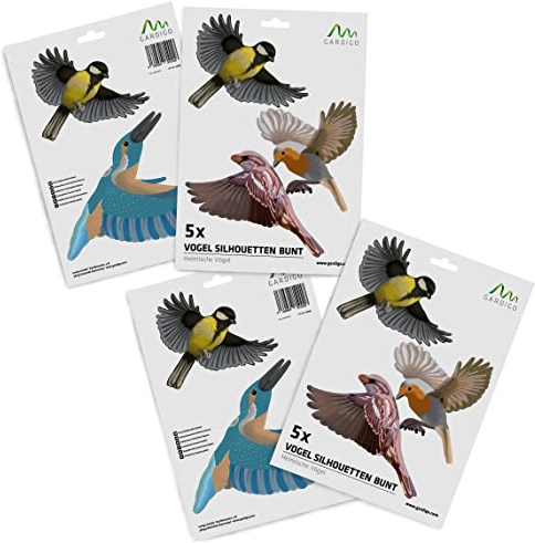 Gardigo® Adesivi Anticollisione per Uccelli - 10 Pezzi | Adesivo Finestre Sagome di Uccelli | Protezione Finestre Volatili | Pellicola Adesiva per Vetri | Sticker Vetri | Adesivi Antisfondamento