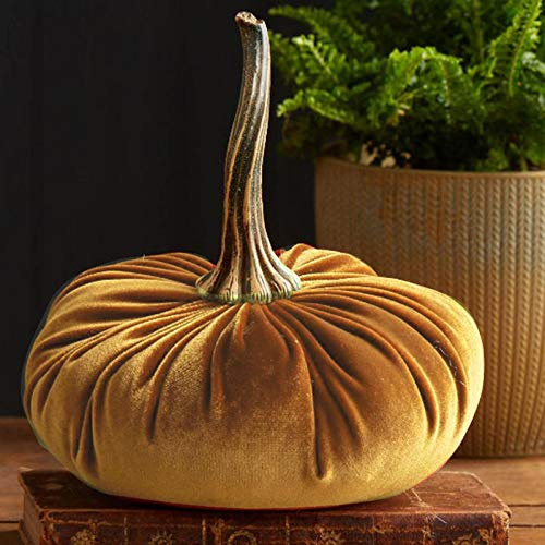 Handmade Velvet Pumpkins Fall Decor, 16CM Soft Stuffed Pumpkin, Halloween Decorative Fake Pumpkins, Faux Artificial Fabric Assorted Pumpkins for Halloween Autumn Thanksgiving Home Decoration (Gold)