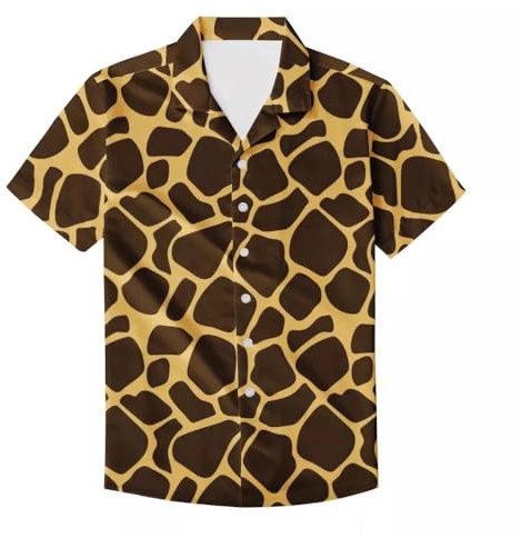 Chemise d'été boutonnée à manches courtes pour homme Imprimé camouflage léopard, Motif girafe, XL
