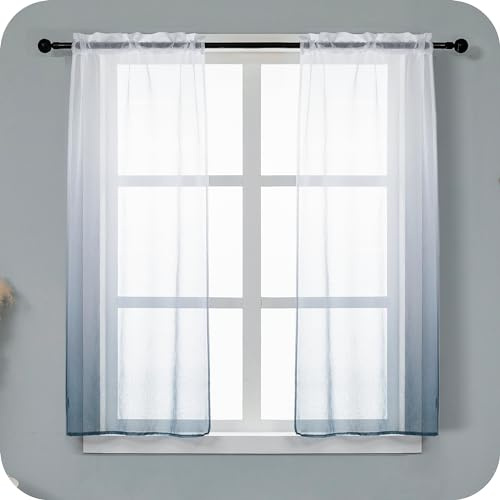 GIRASOLE HOME Coppia Tende Voile Semi Trasparenti Colore Sfumato Bianco e Grigio Tenda per Soggiorno Camera Cameretta Cucina e Interni 2 Pannelli con Tasca 70x140cm