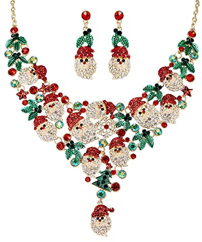 EVER FAITH Weihnachten Schmuck Set Weihnachtsmann Halskette Ohrringe Geschenk für Damen Mädchen