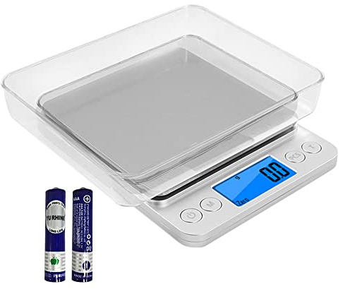 Balance de Cuisine 0.1g, Hillylolly Mini Balance Numérique, Balance de Precision, Balance Électronique Portable, Échelle Alimentaire, Balance de Bijoux, Balance de Poche, 2 Plateaux, Piles Incluses