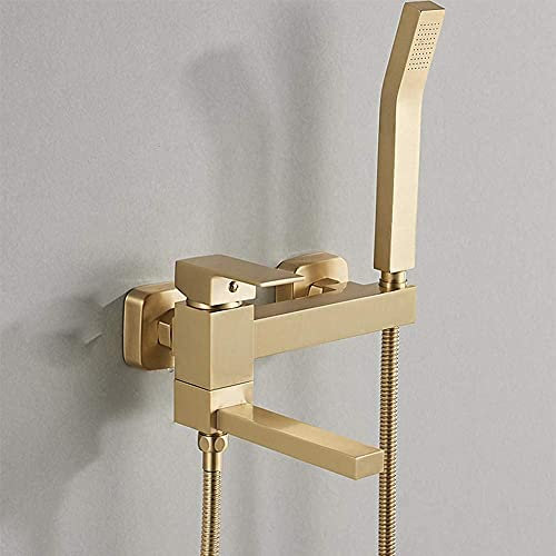 SXLSZ Stilvolle Badewanne Wasserhahn Golden Dusche Set, Badewannenarmatur Mit Handbrause - Wannenarmatur, Inkl Brausehalter Und 1,5M Duschschlauch, Messing, Moderner Stil,Gebürstetes Gold