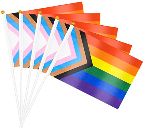 20 Stück Kleine Progress Pride Flag Stick 21 x 14 cm – Handheld Progress Pride Flaggen, Mini LGBTQ Rainbow Gay Flagge für LGBT-Paraden im Freien, Regenbogenfahne Regenbogen Party Dekorationen