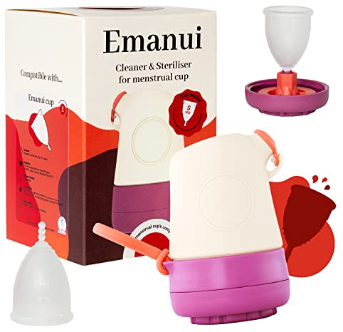 EMANUI Starter Kit Portable Menstruationstasse Größe S & Reiniger Sterilisator Leichte Reinigung Hygienisch Umweltfreundlich Medizinisches Silikon Sicher Bequem Periode Alternative Produkte Startset