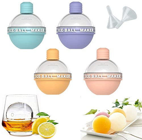Light Bulbs Ice Molds, 4 Pack Reusable Silicone Ice Cube Molds BPA Free, Easy-Release Spherical Ice Molds for Refrigerator, Whiskey, Cocktails