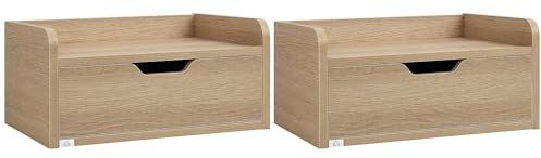HOMCOM Set med 2 väggbord flytande nattbord - glidlåda, bricka - trä dim. 40 L x 30 l x 19,5 H cm naturligt trä