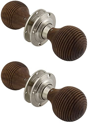 AB Hardware 2 Pairs of Rosewood Polished Nickel Wooden Beehive Door Knobs Hard Wood Rim Set