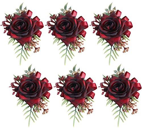 URFEDA 6 Stück Boutonniere Hochzeit Rose Gästeanstecker Hochzeit Handgelenksblume Zubehör Künstliche Ansteckblume Bräutigam Hochzeitsanstecker mit Clip für Braut Brautjungfer Gäste Herren Damen Party
