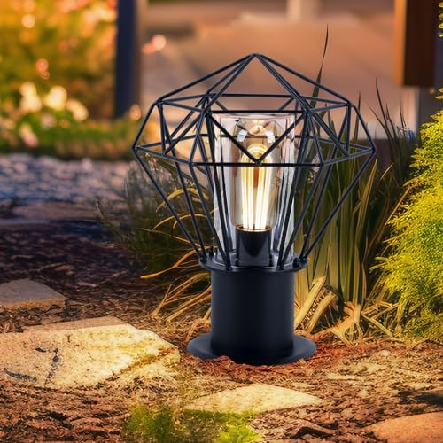 Sockelleuchte Außen Standleuchte Garten schwarz Außenstandleuchte Edelstahl, Industrial Design Gitterschirm, 1x E27, H 31,5 cm